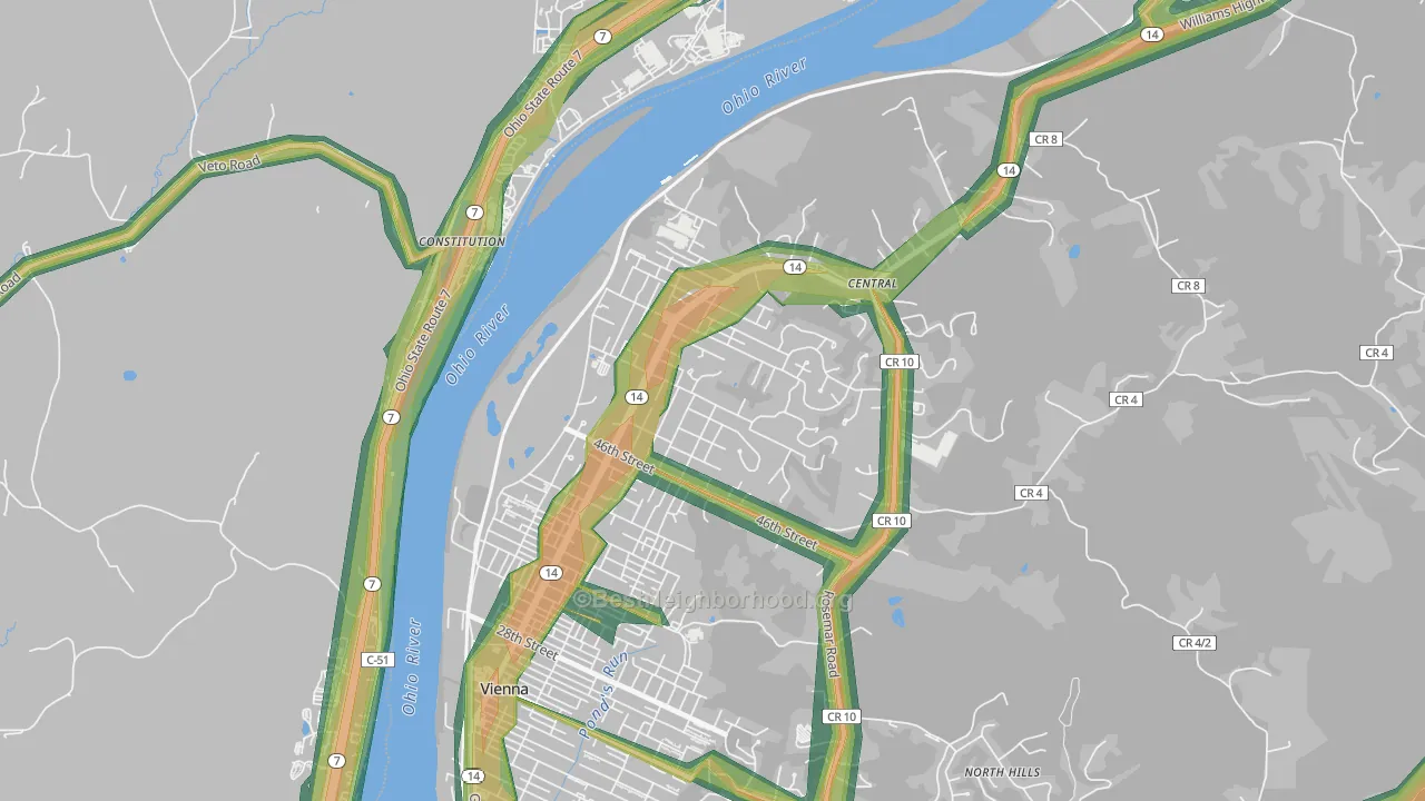 Glenbrook, Vienna, WV Map of Noise Levels in Glenbrook