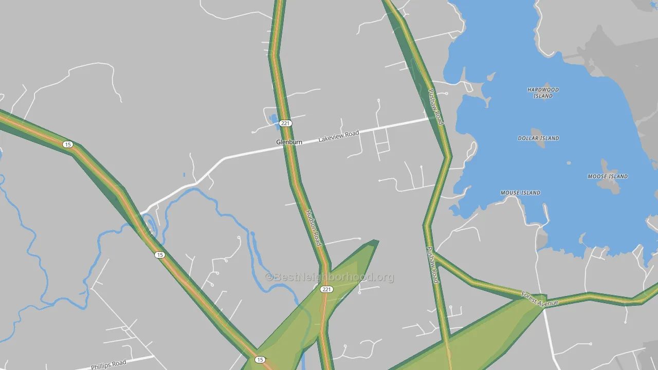 Glenburn Center, ME Map of Noise Levels in Glenburn Center