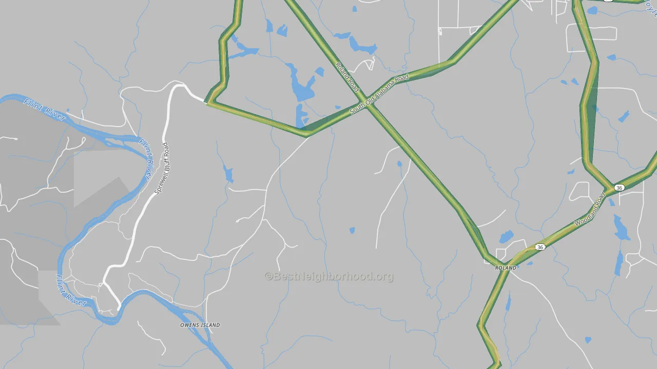 Glencliff, GA Map of Noise Levels in Glencliff