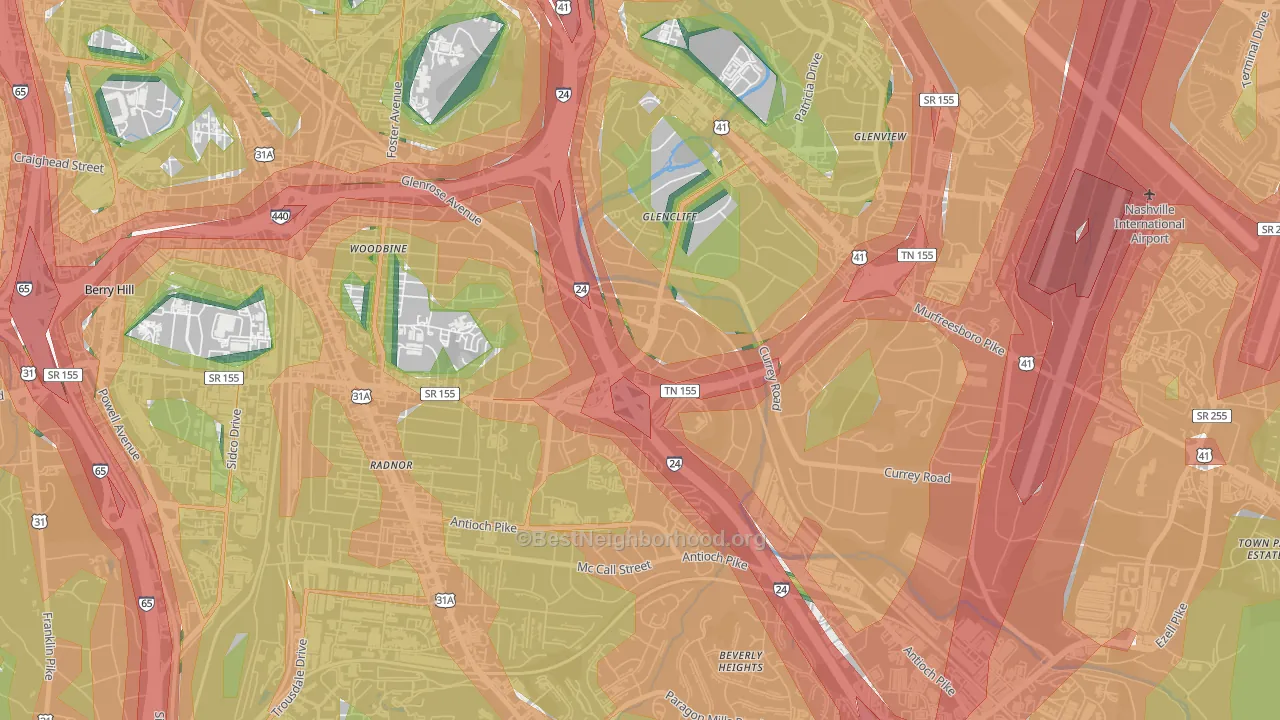 Glencliff, Nashville, TN Map of Noise Levels in Glencliff