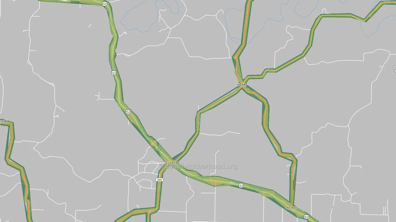 Glencoe, AR Map of Noise Levels in Glencoe