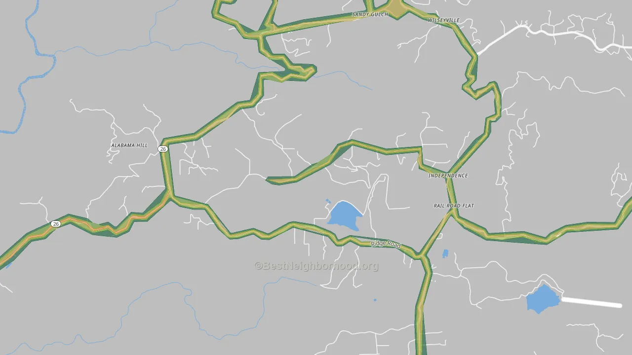 Glencoe, CA Map of Noise Levels in Glencoe
