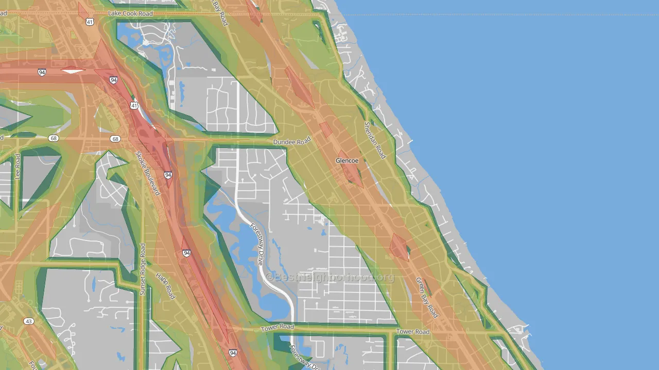 Glencoe, IL Map of Noise Levels in Glencoe