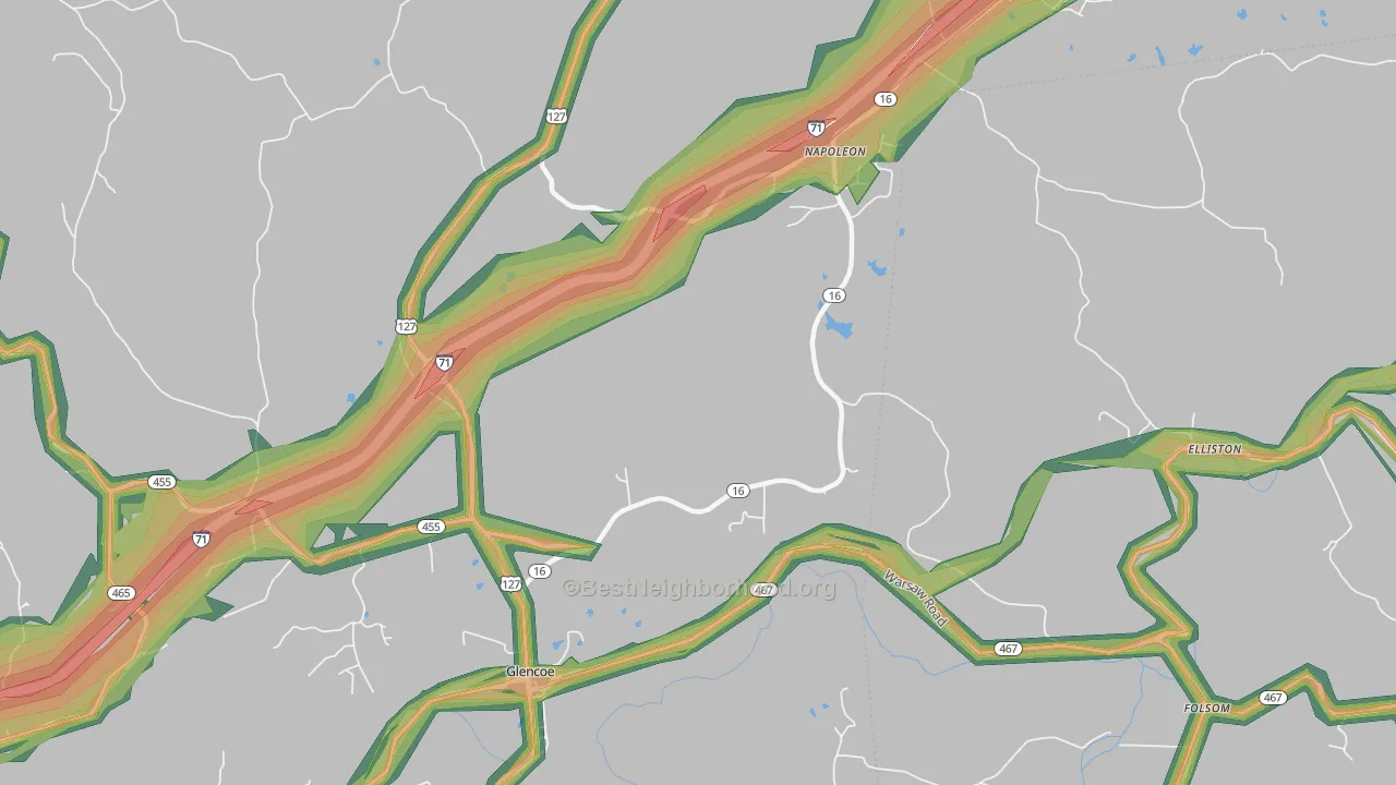 Glencoe, KY Map of Noise Levels in Glencoe