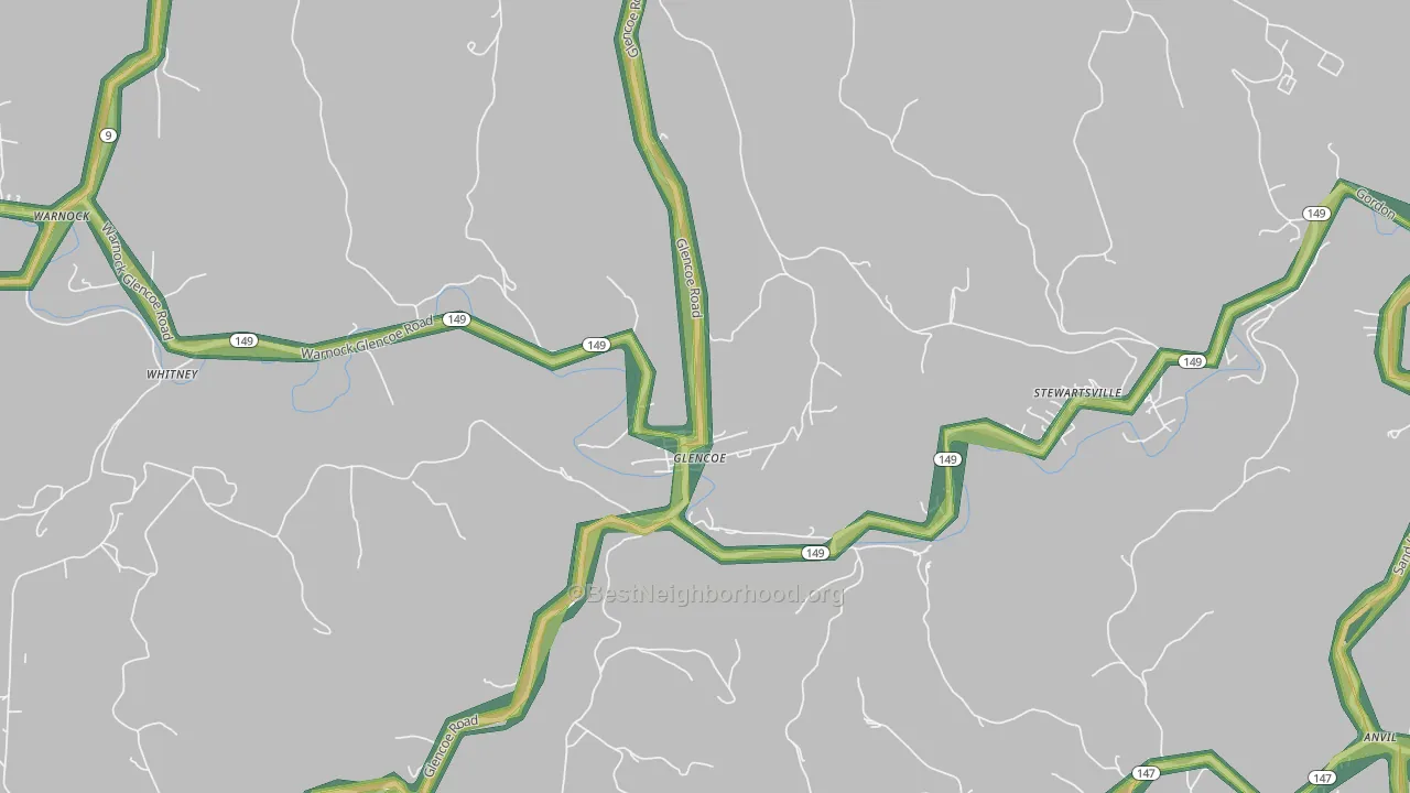 Glencoe, OH Map of Noise Levels in Glencoe