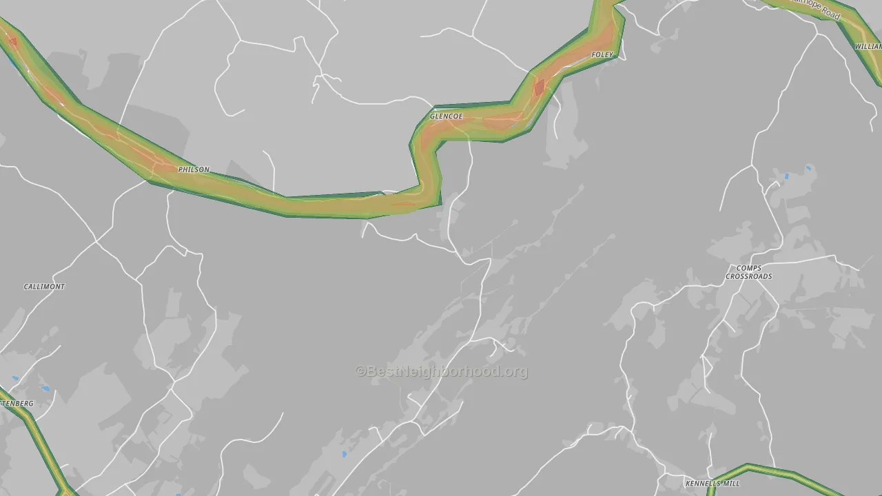 Glencoe, PA Map of Noise Levels in Glencoe