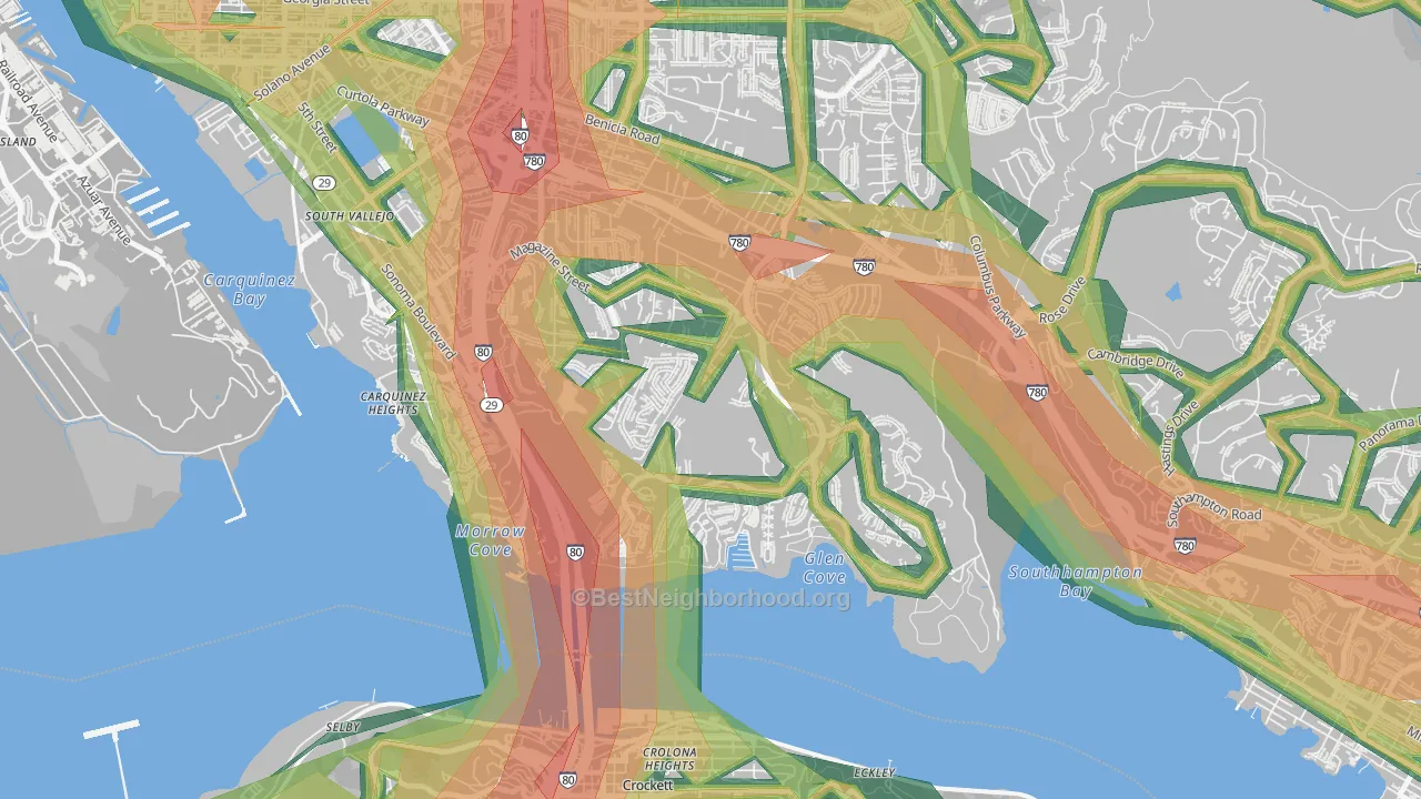 Glencove, Vallejo, CA Map of Noise Levels in Glencove