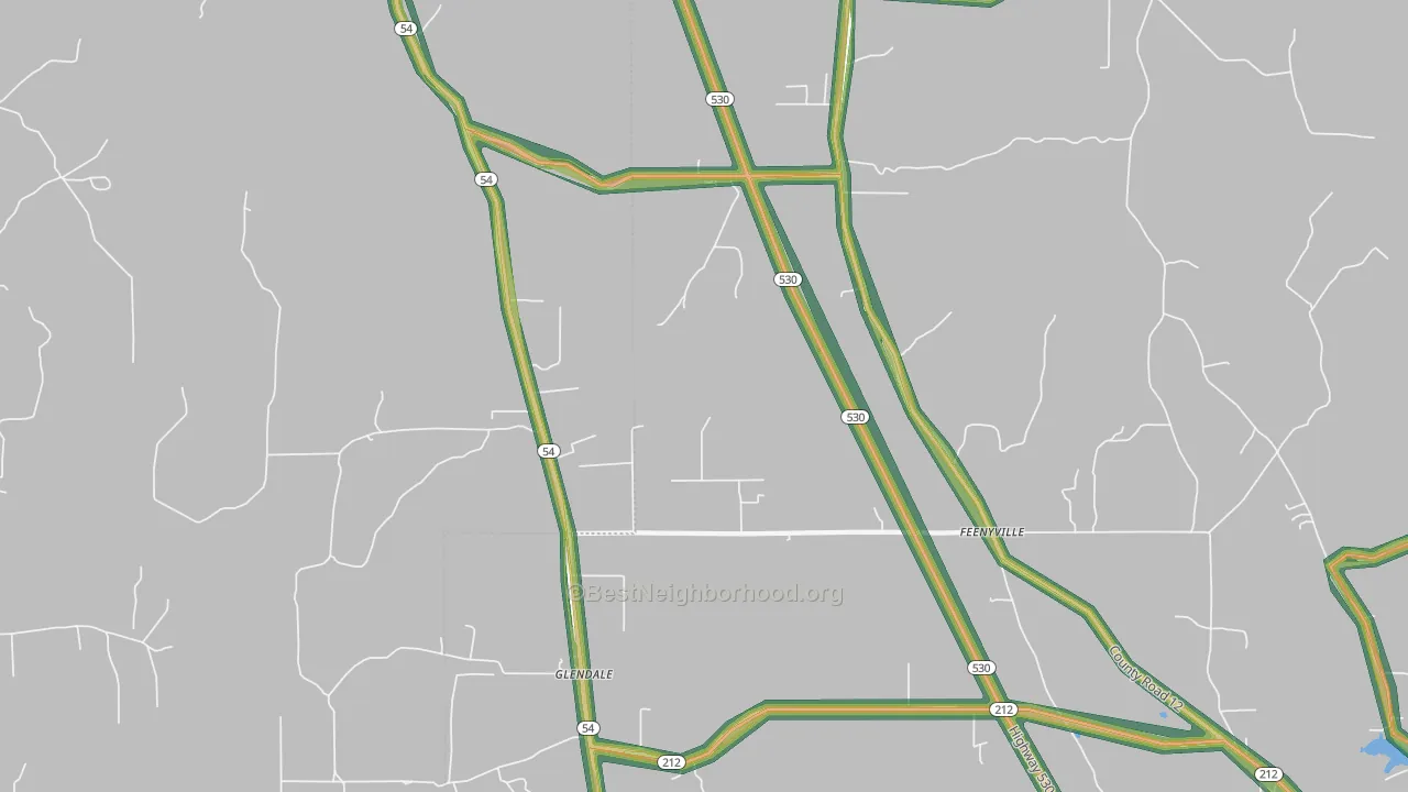 Glendale, AR Map of Noise Levels in Glendale