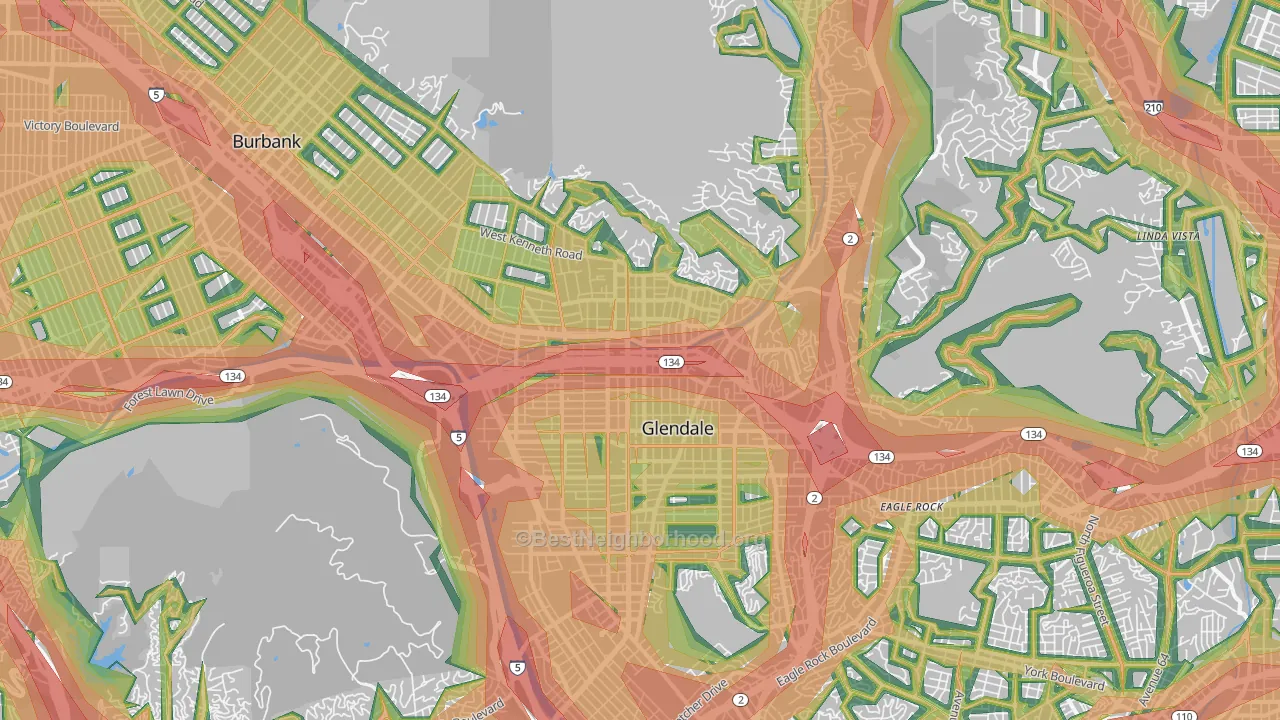 Glendale, CA Map of Noise Levels in Glendale