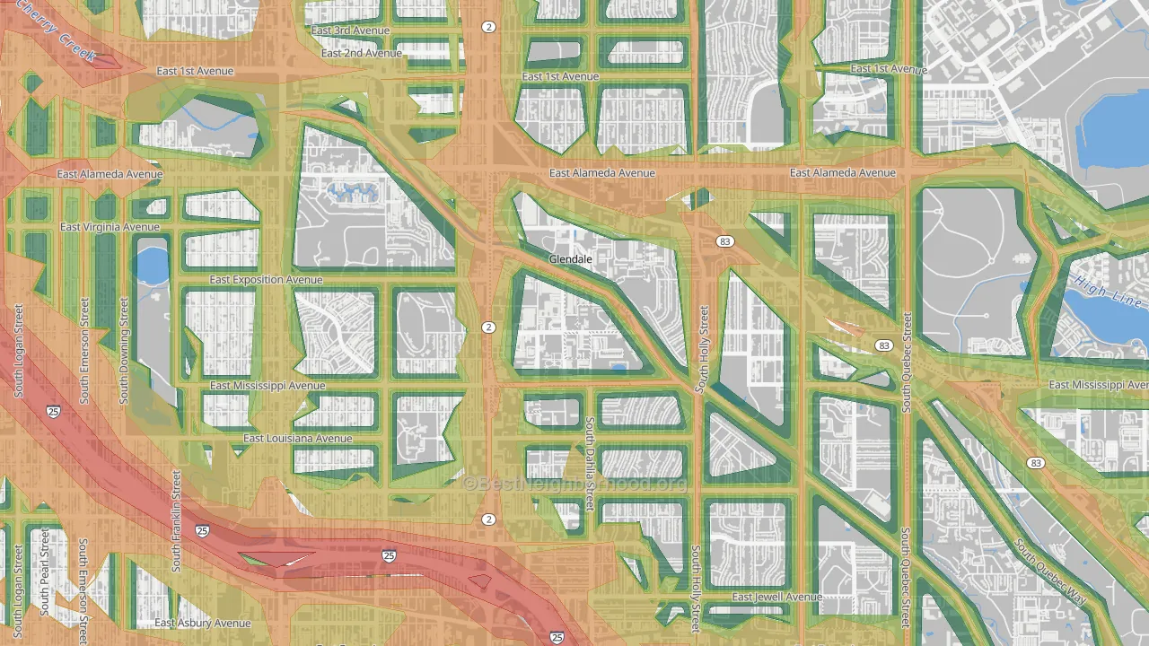 Glendale, CO Map of Noise Levels in Glendale