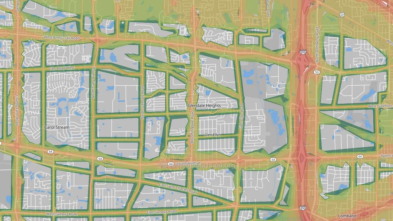 Glendale Heights, IL Map of Noise Levels in Glendale Heights