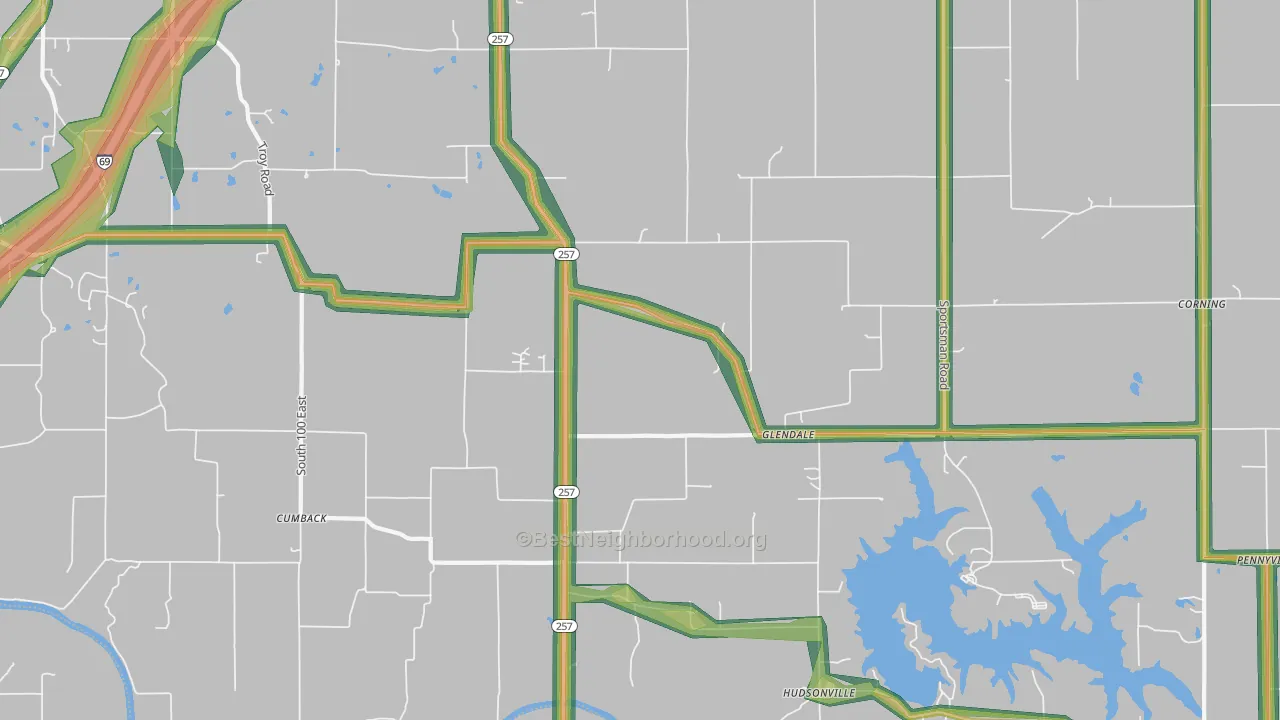 Glendale, IN Map of Noise Levels in Glendale