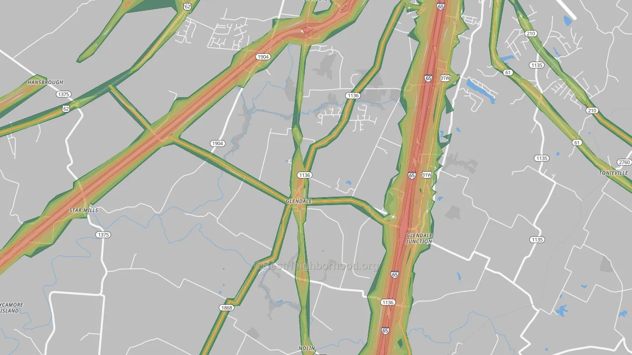 Glendale, KY Map of Noise Levels in Glendale