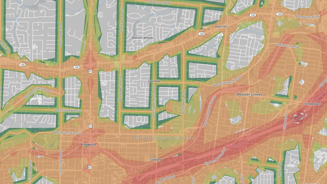 Glendale, MO Map of Noise Levels in Glendale