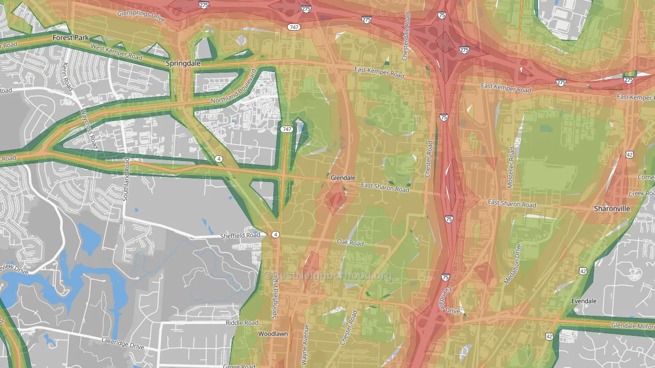 Glendale, OH Map of Noise Levels in Glendale
