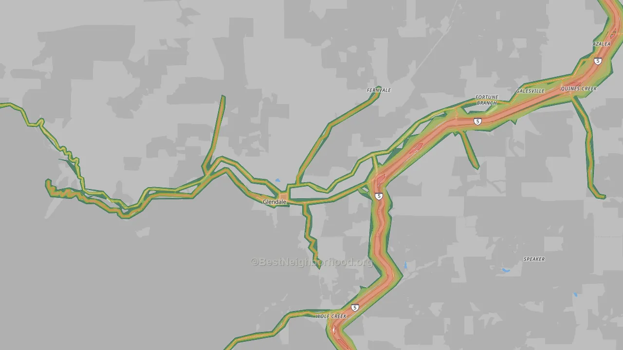 Glendale, OR Map of Noise Levels in Glendale