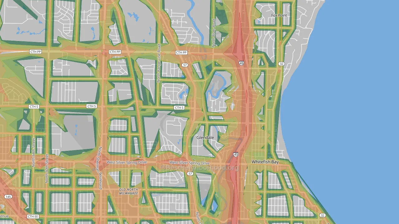 Glendale, WI Map of Noise Levels in Glendale