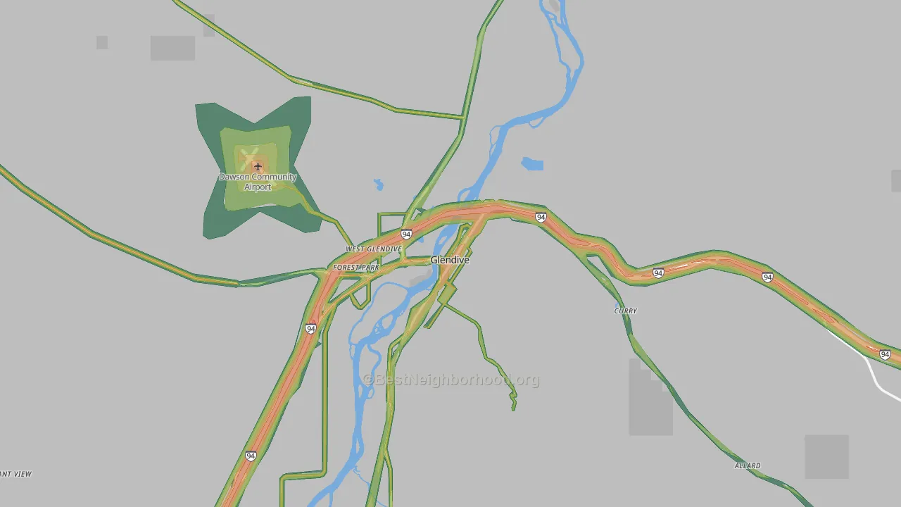 Glendive, MT Map of Noise Levels in Glendive