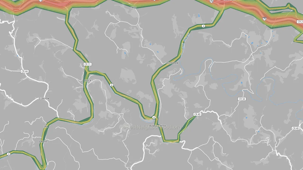 Glendon, WV Map of Noise Levels in Glendon