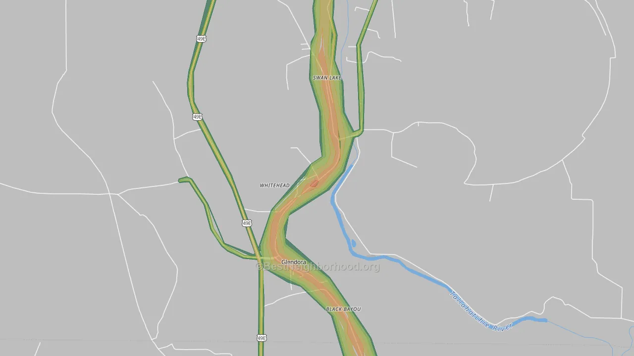 Glendora, MS Map of Noise Levels in Glendora