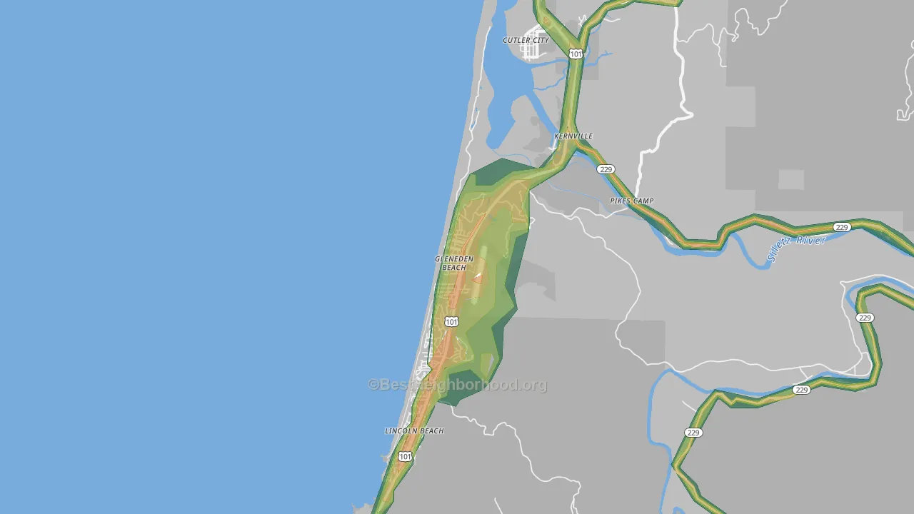 Gleneden Beach, OR Map of Noise Levels in Gleneden Beach