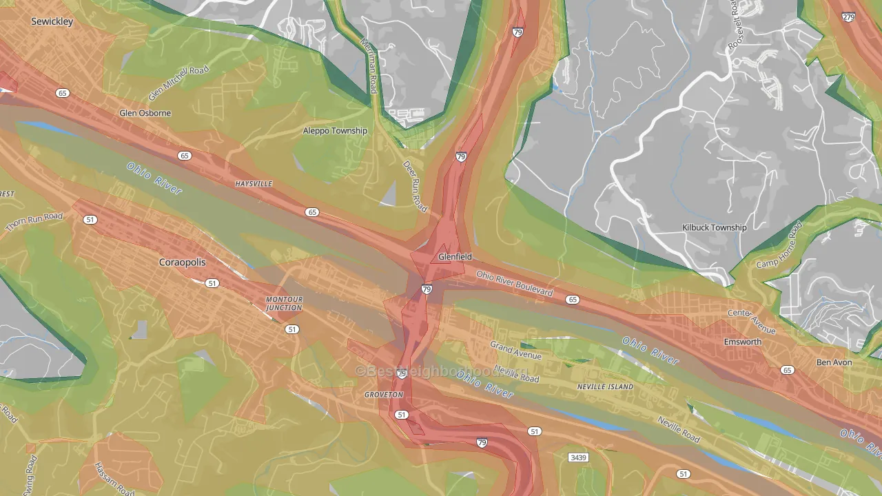 Glenfield, PA Map of Noise Levels in Glenfield