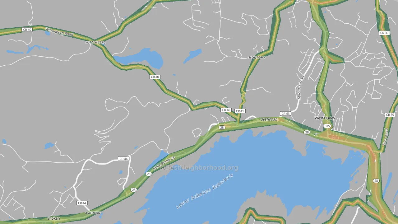 Glenford, NY Map of Noise Levels in Glenford