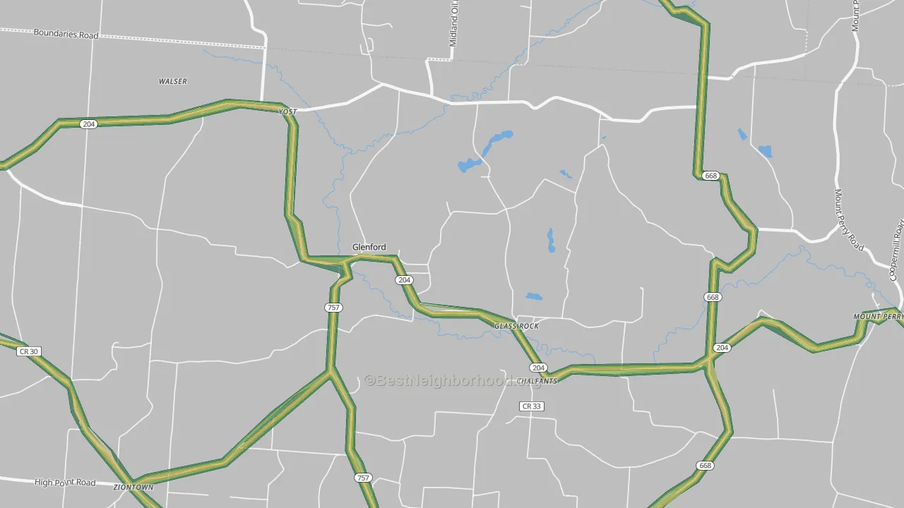 Glenford, OH Map of Noise Levels in Glenford