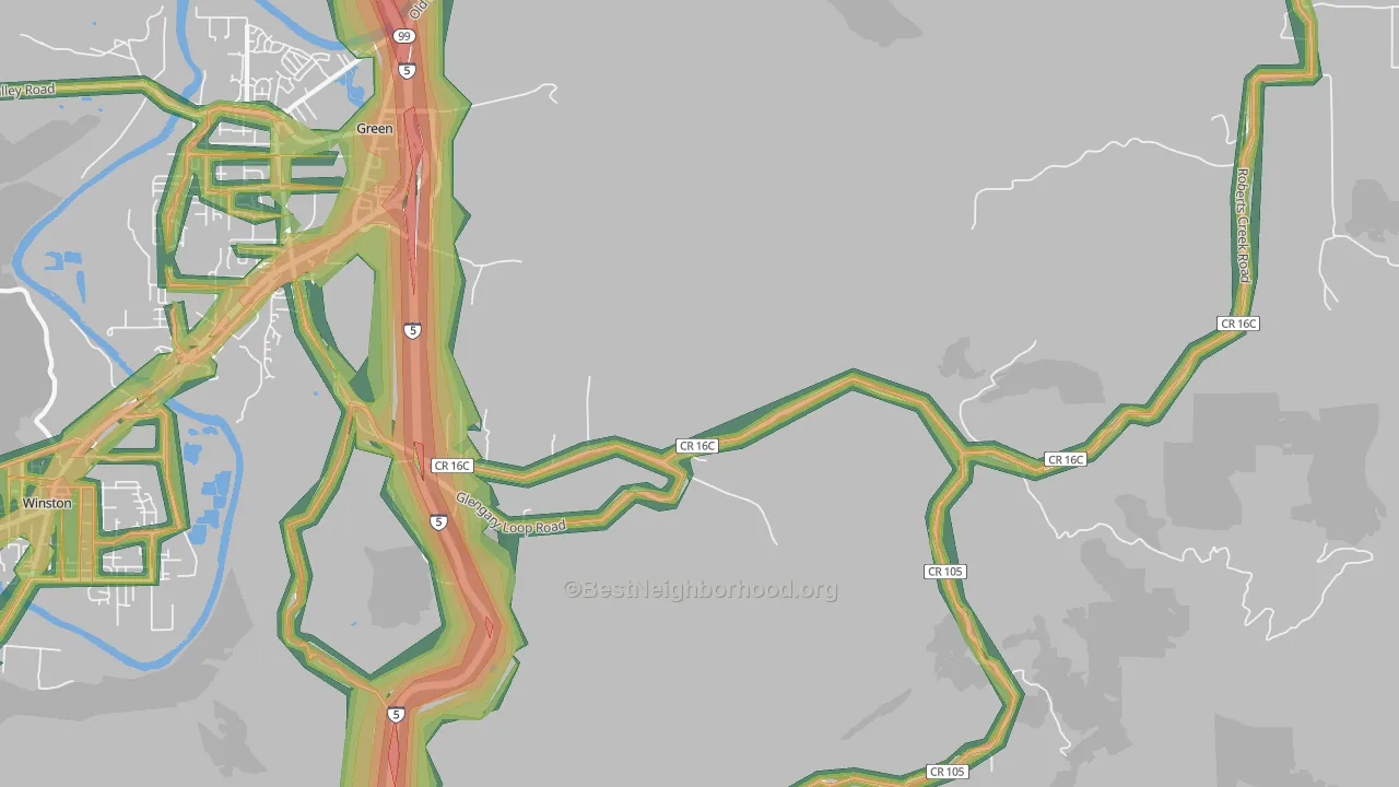 Glengary, OR Map of Noise Levels in Glengary