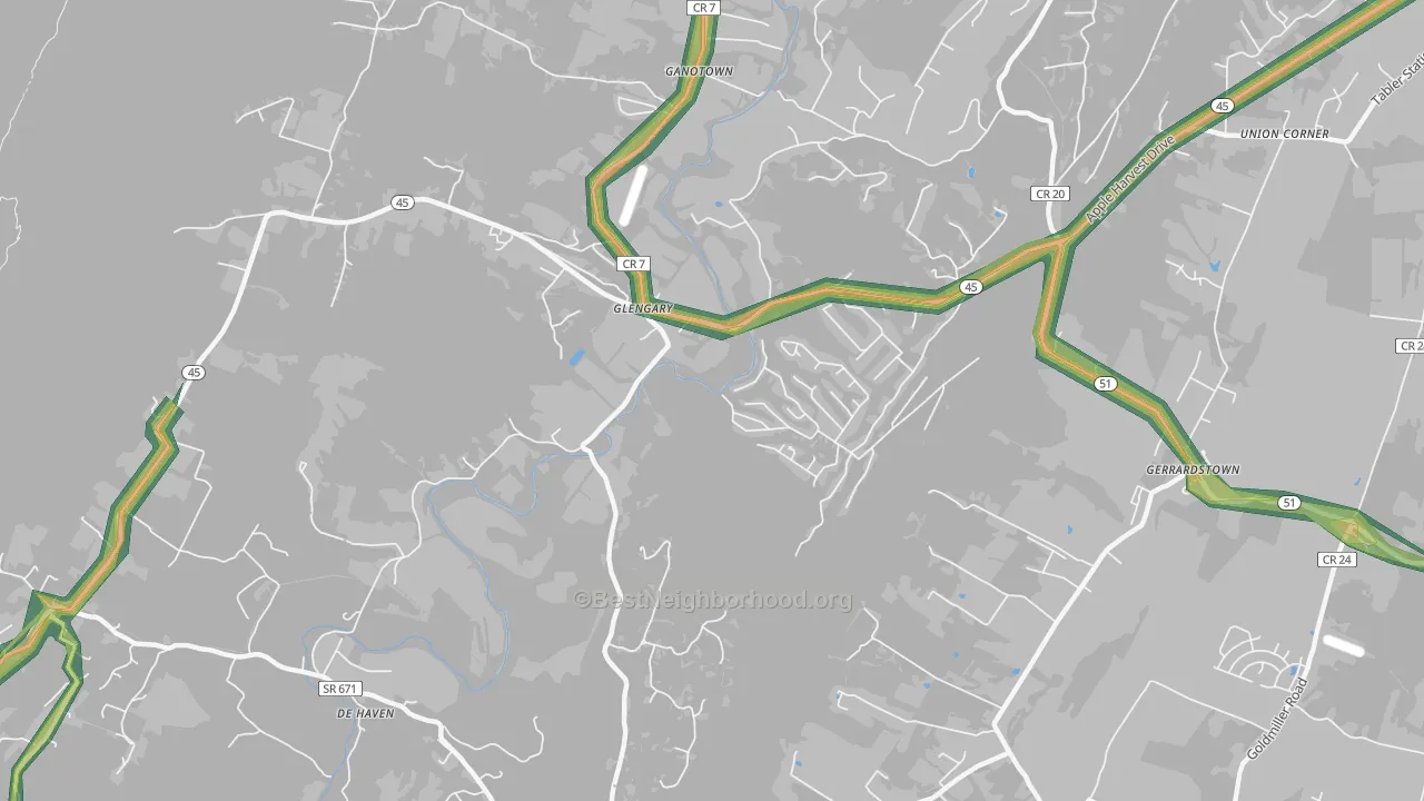 Glengary, WV Map of Noise Levels in Glengary