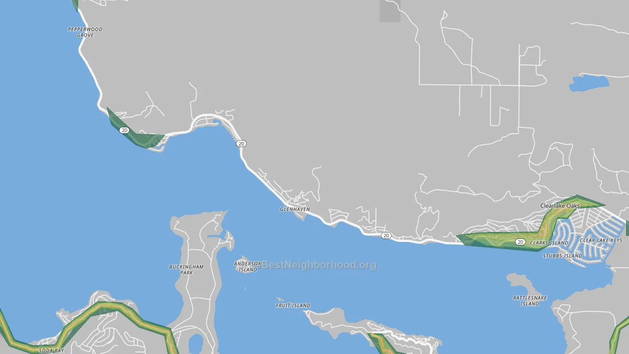 Glenhaven, CA Map of Noise Levels in Glenhaven