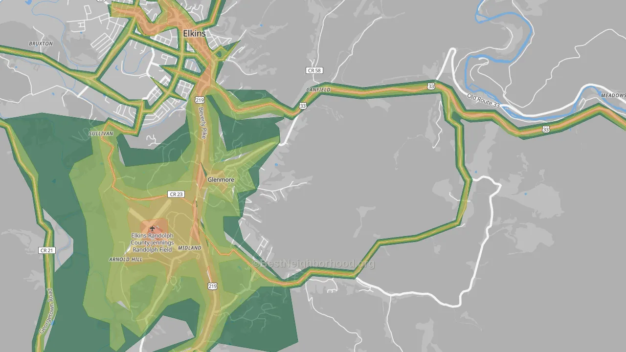 Glenmore, WV Map of Noise Levels in Glenmore