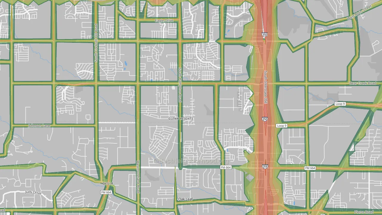 Glenn Heights, TX Map of Noise Levels in Glenn Heights