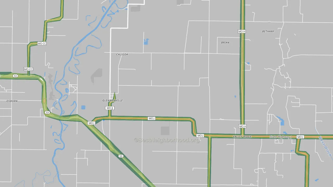 Glennonville, MO Map of Noise Levels in Glennonville