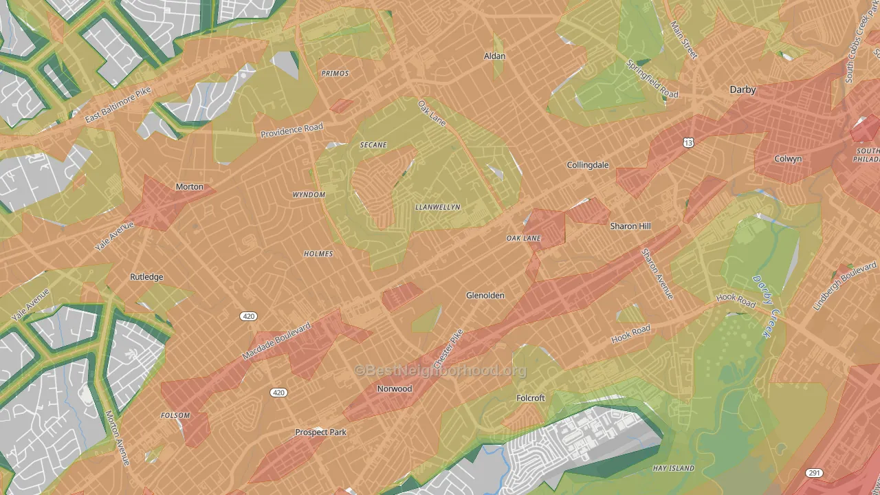 Glenolden, PA Map of Noise Levels in Glenolden