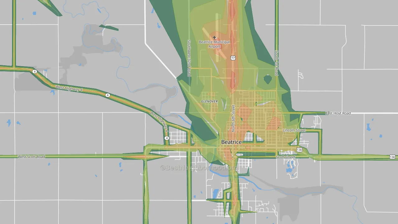 Glenover, NE Map of Noise Levels in Glenover