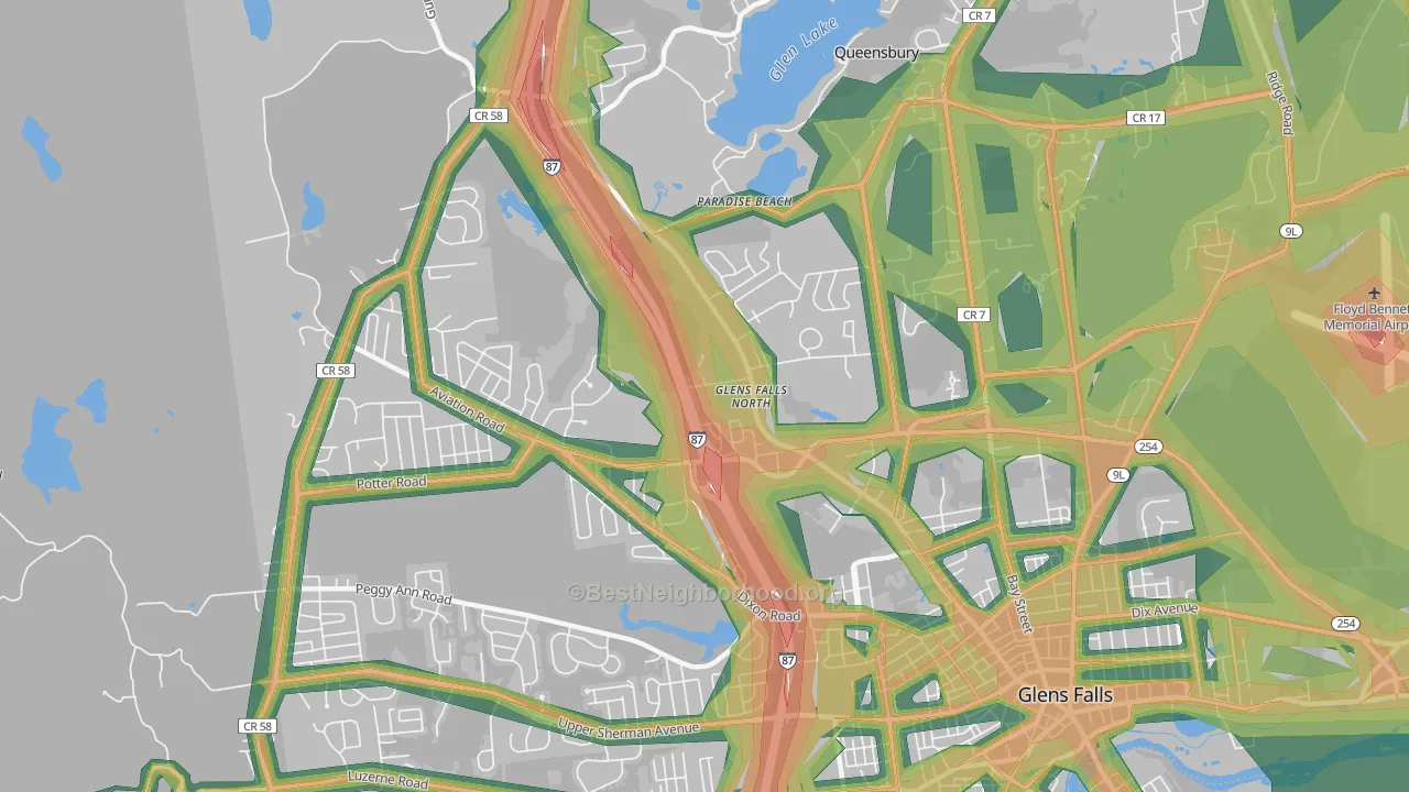 Glens Falls North, NY Map of Noise Levels in Glens Falls North