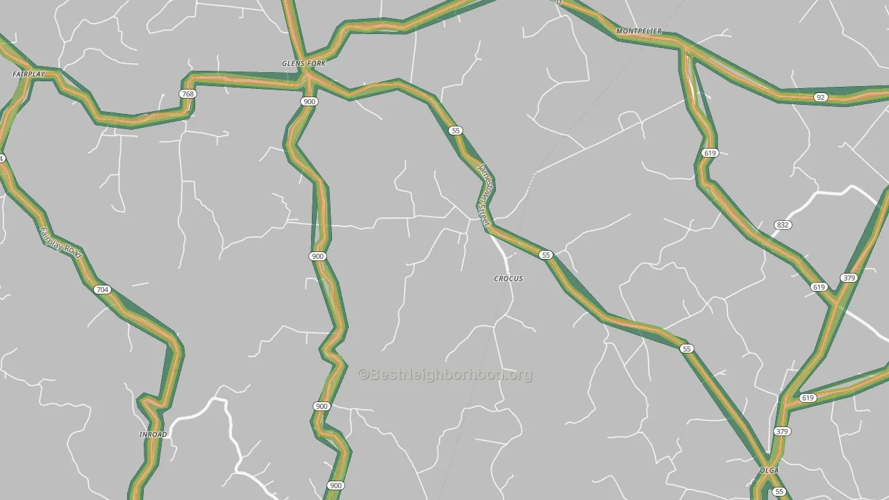Glens Fork, KY Map of Noise Levels in Glens Fork