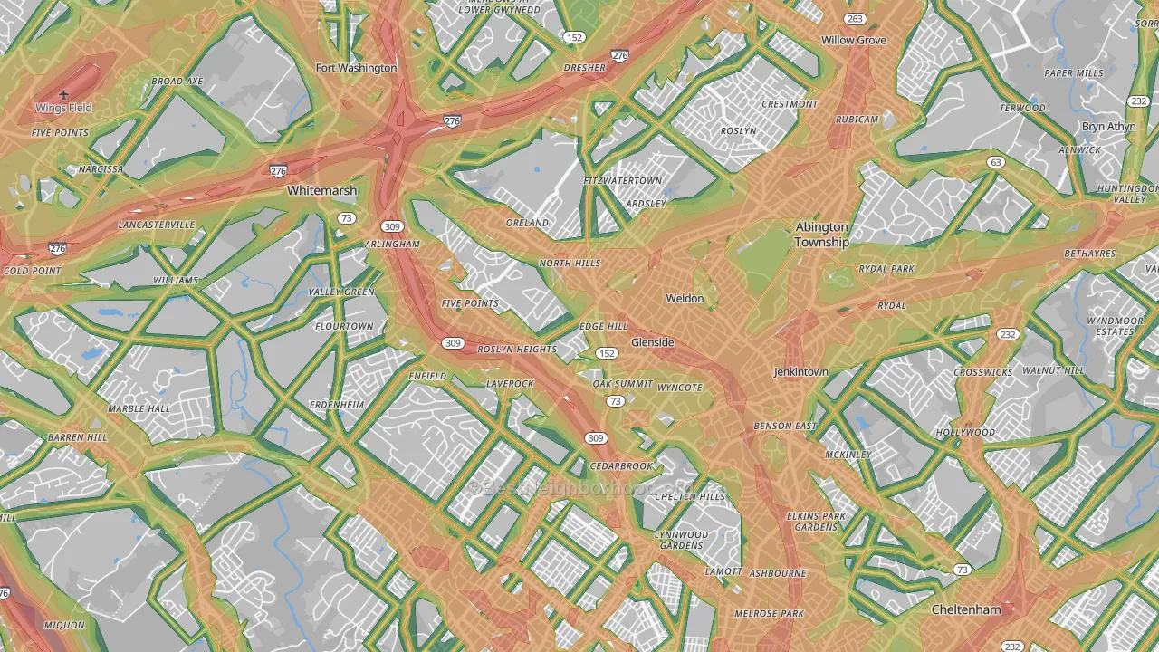 Glenside, PA Map of Noise Levels in Glenside