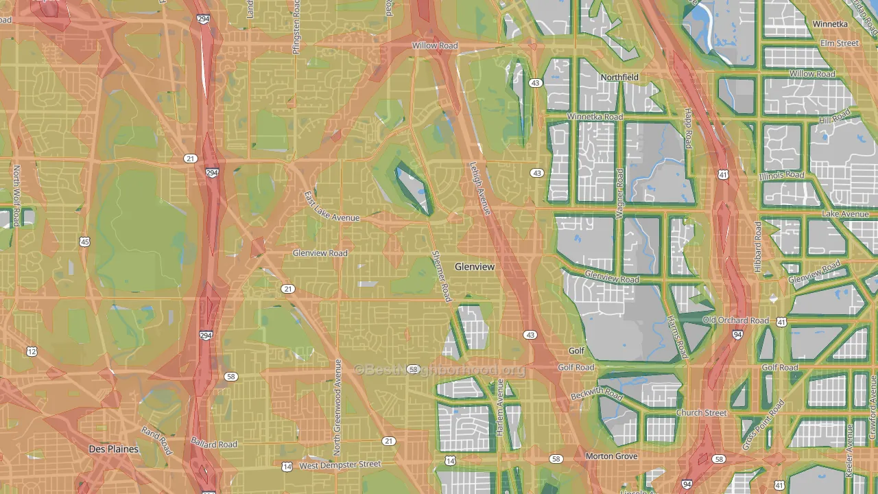 Glenview, IL Map of Noise Levels in Glenview