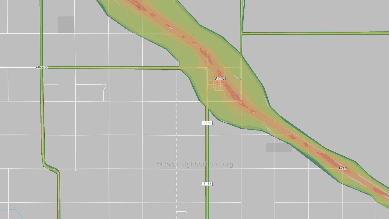 Glenvil, NE Map of Noise Levels in Glenvil