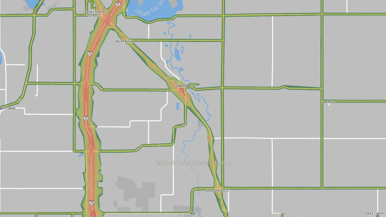 Glenville, MN Map of Noise Levels in Glenville