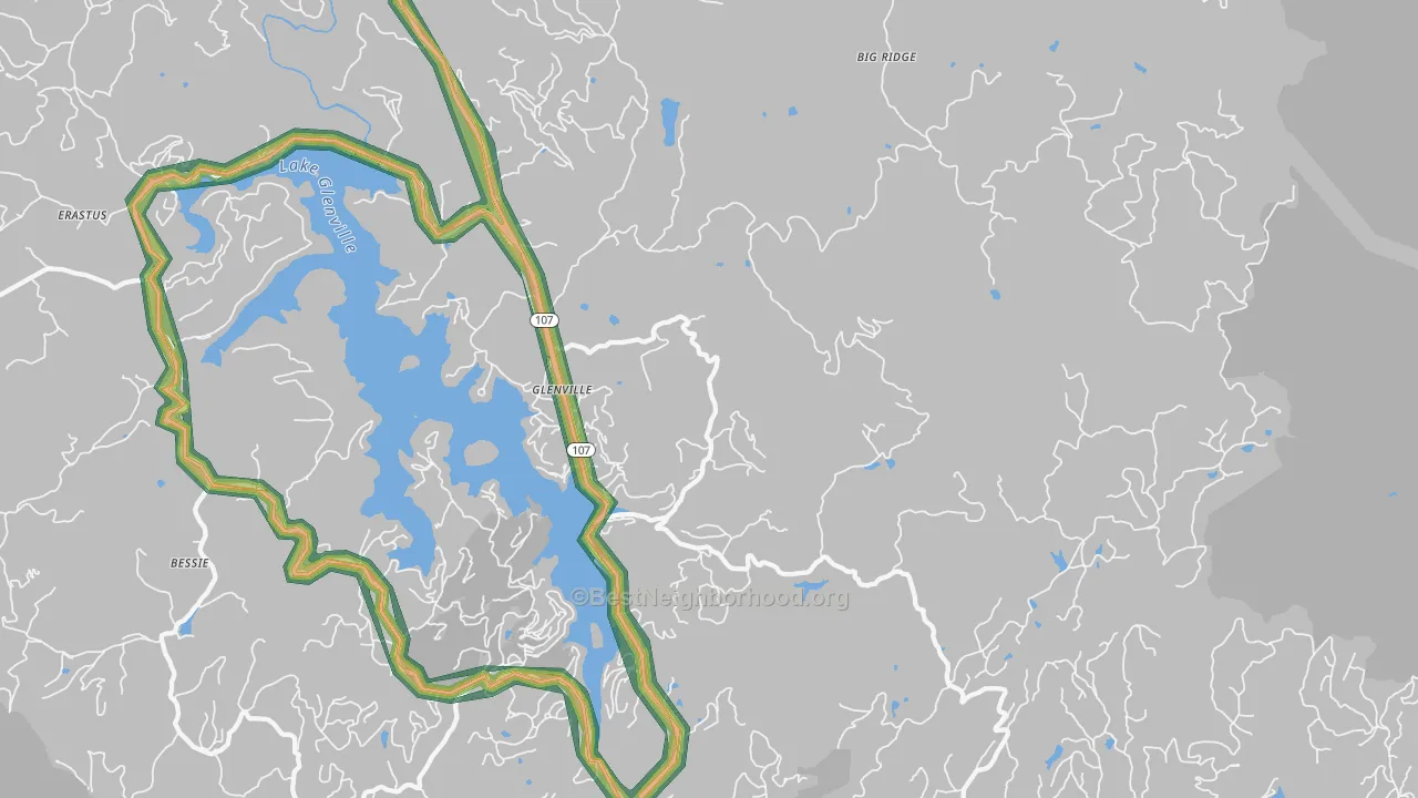 Glenville, NC Map of Noise Levels in Glenville