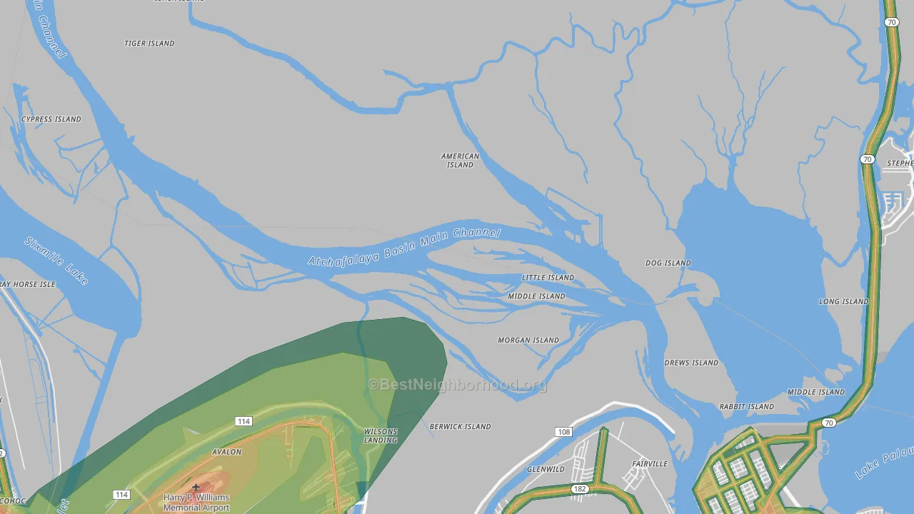 Glenwild, LA Map of Noise Levels in Glenwild