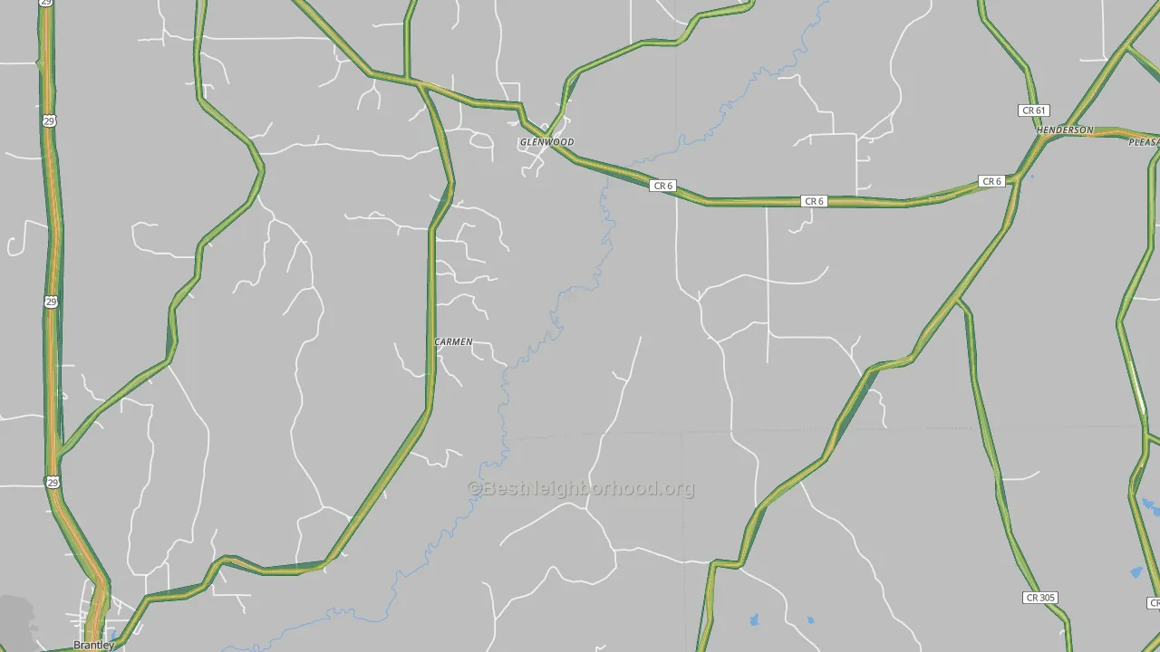 Glenwood, AL Map of Noise Levels in Glenwood
