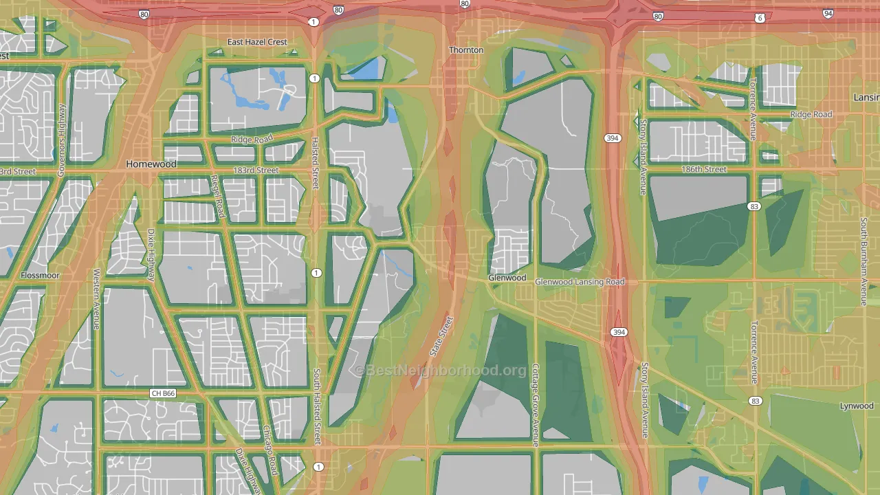 Glenwood, IL Map of Noise Levels in Glenwood