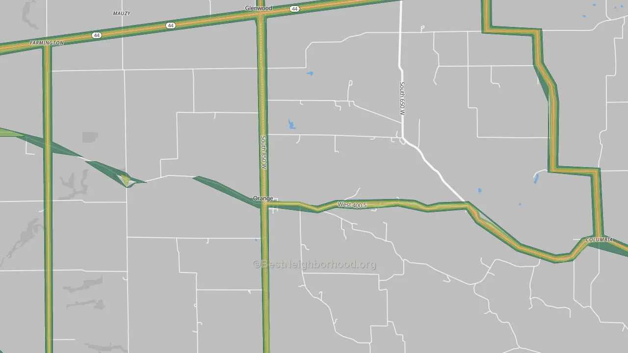 Glenwood, IN Map of Noise Levels in Glenwood