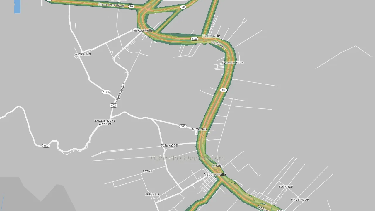 Glenwood, LA Map of Noise Levels in Glenwood