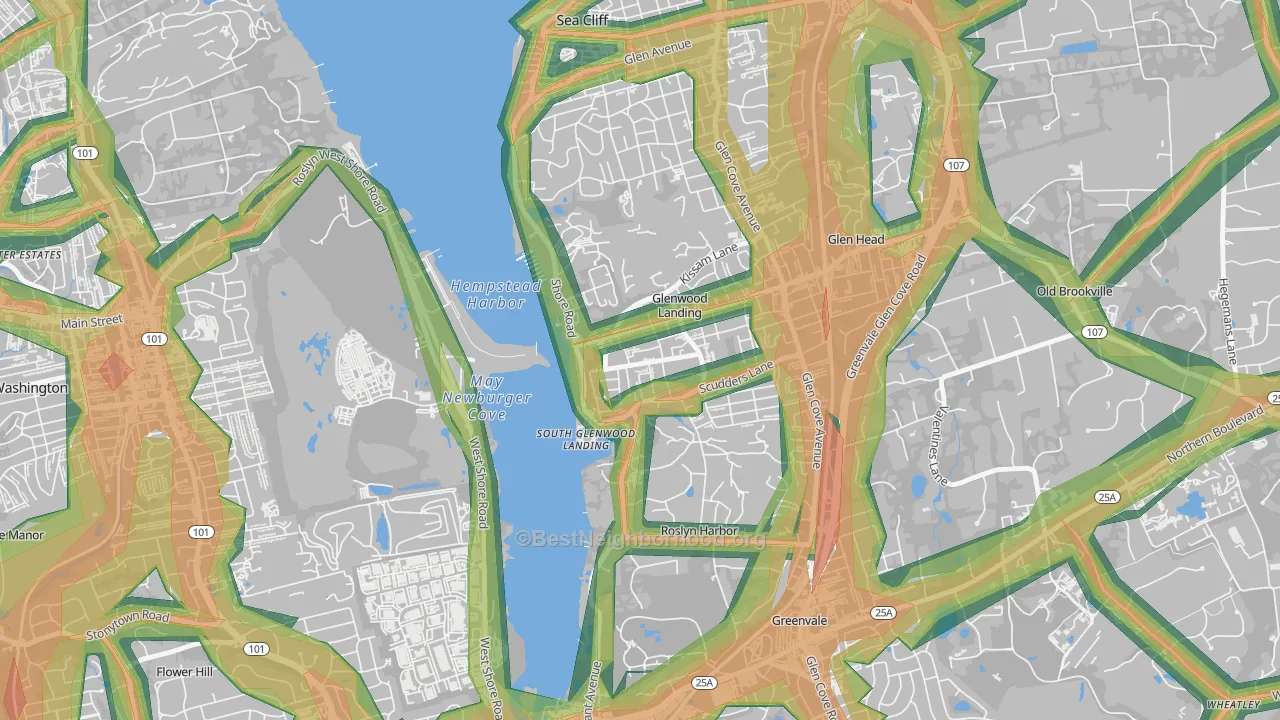 Glenwood Landing, NY Map of Noise Levels in Glenwood Landing