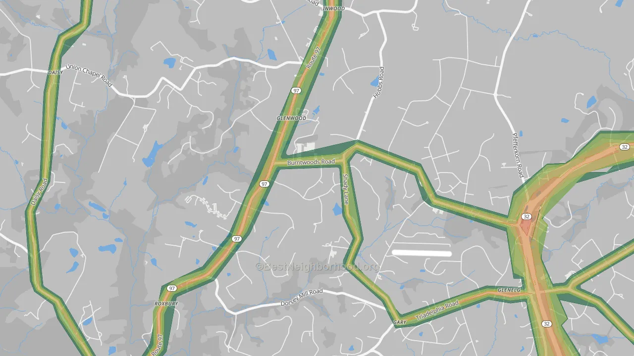 Glenwood, MD Map of Noise Levels in Glenwood